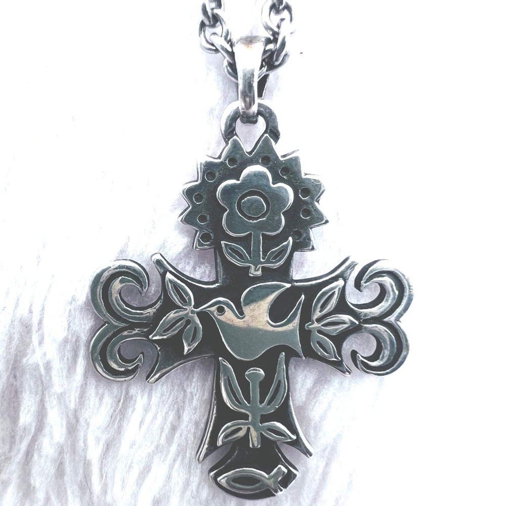 James Avery Retired Sterling La Primavera Cross Necklace Rolo Chain 16" 9.4g